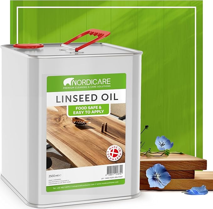 Nordicare 100% Pure & Natural Linseed Oil - Food-Safe for Wood Furniture - Enhances Original Wood
