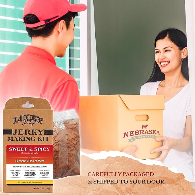 Lucky Jerky Sweet & Spicy DIY Jerky Seasoning Kit - Seasons 20lbs of Meat | Easy-to-Use Kit for