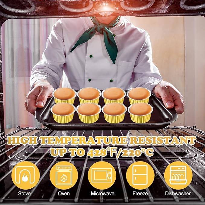 Gejoy 400 Pcs Aluminum Foil Baking Cups with Lids 5 oz Disposable Ramekins Mini Cake Pans Creme