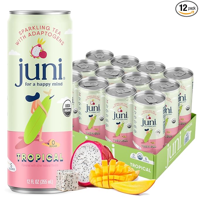 Juni Sparkling Adaptogen Drink with Ashwagandha, Lion’s Mane & Reishi Mushrooms | Green Tea for
