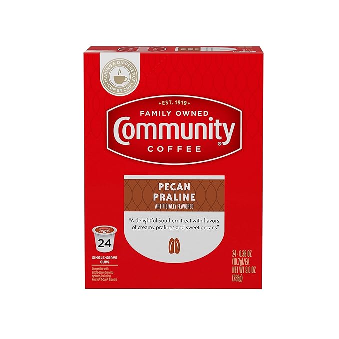 Community Coffee Pecan Praline Flavored 96 Count Coffee Pods, Medium Roast, Compatible with Keurig