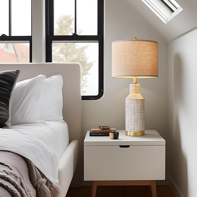 25" Modern Ceramic Lamps Single Table Lamp for Living Room Bedroom Farmhouse Nightstand Bedside