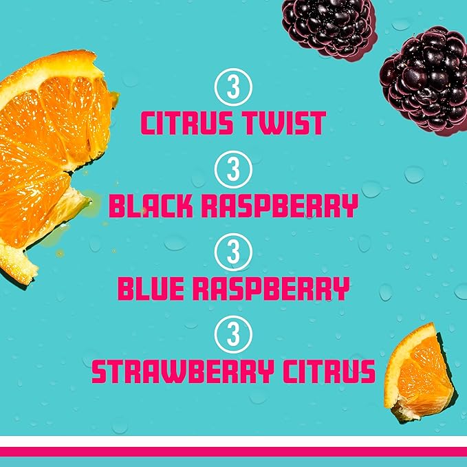 Sparkling Ice Caffeine Variety Pack, Flavored Sparkling Water, Zero Sugar, with Vitamins and