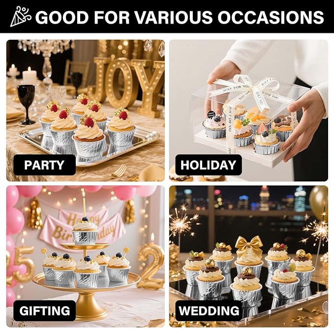 EUSOAR Aluminum Foil Silver Cupcake Liners, 50Pcs Disposable Muffin Liners, Baking Cups, Aluminum