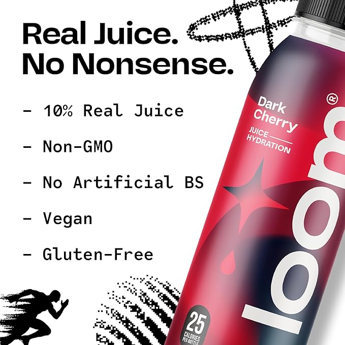 Dark Cherry Juice Drinks by Loom, Low Sugar Juice, Real Fruit, No Added Sugar, 30 Calories, Vegan
