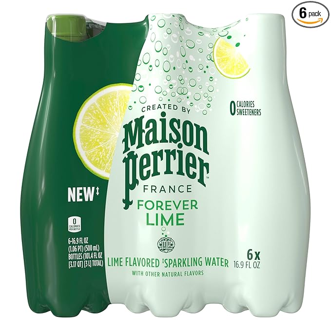 Maison Perrier Forever Lime Flavored Sparkling Water, 16.9 Fl Oz Plastic Water Bottles, 6 Count