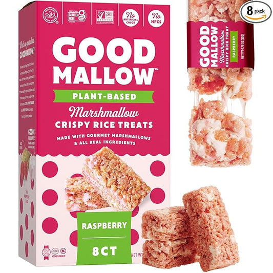 GoodMallow Vegan Rice Crispy Treats Individually Wrapped Box of 8, Kosher Vegan Snacks, Gluten Free