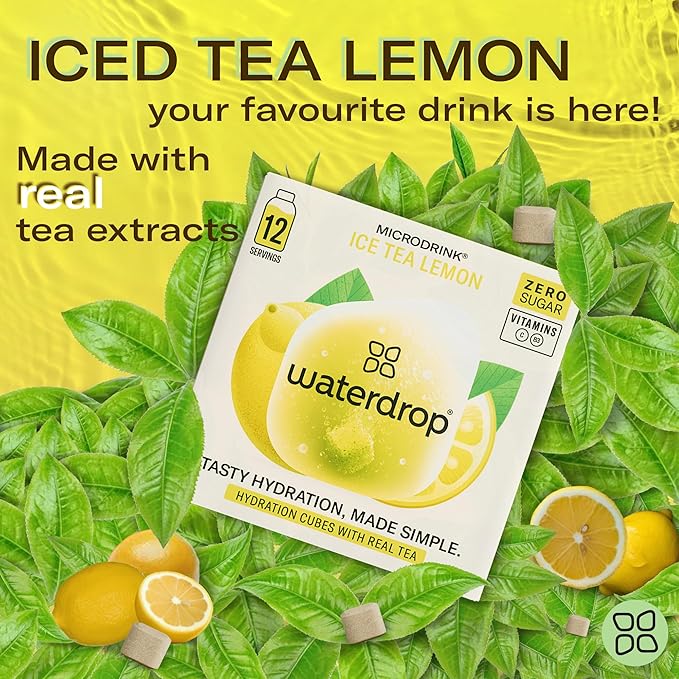 Waterdrop Hydration Cubes with Vitamin C, B Vitamins, and Electrolytes, Iced Tea Lemon Flavor