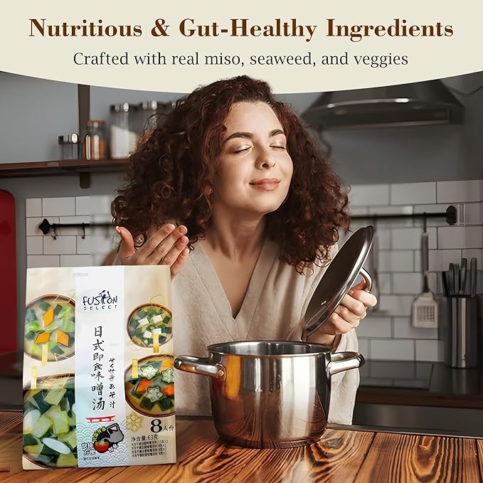 Fusion Select Freeze Dried Miso Soup Packets - Variety Pack with 4 Flavors - Vegetable, Shallot