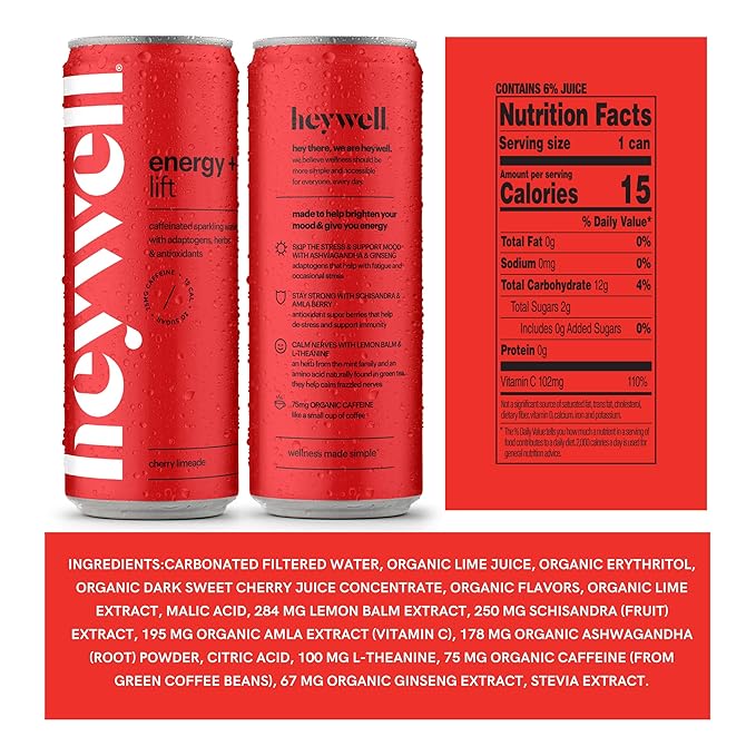 Heywell Sparkling Adaptogenic, Lift Variety Pack, 12 Fluid Ounce (Pack of 12) - Organic, Non GMO