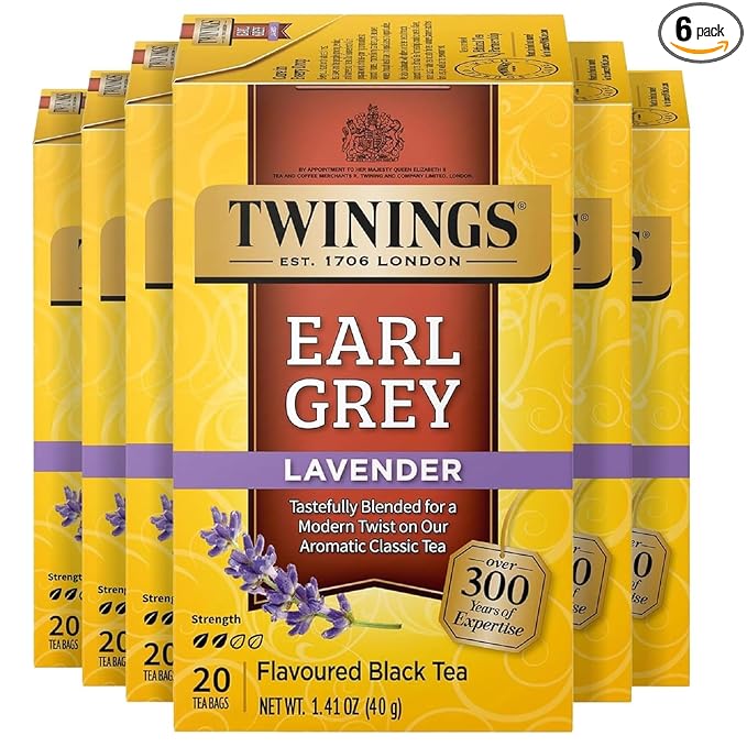 Twinings Earl Grey Lavender Black Tea Individually Wrapped Bags, 20 Count (Pack of 6), Citrus