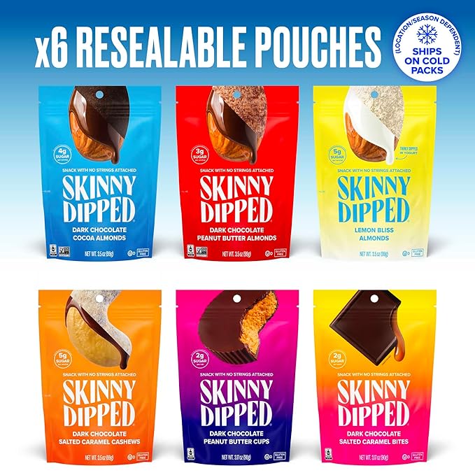 SkinnyDipped Faves Variety Pack, Healthy Snack, Plant Protein, Gluten Free, Pack of 6