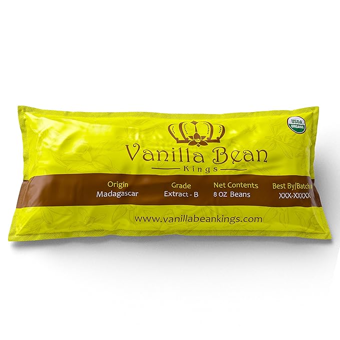 1/2 LB Organic Madagascar Vanilla Beans - Whole Extract Grade B Pods for Baking, Homemade Extract