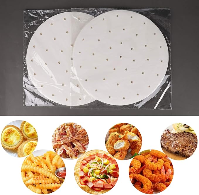 Beasea Air Fryer Parchment Paper 11 Inch, 200pcs Disposable White Perforated Parchment Paper for