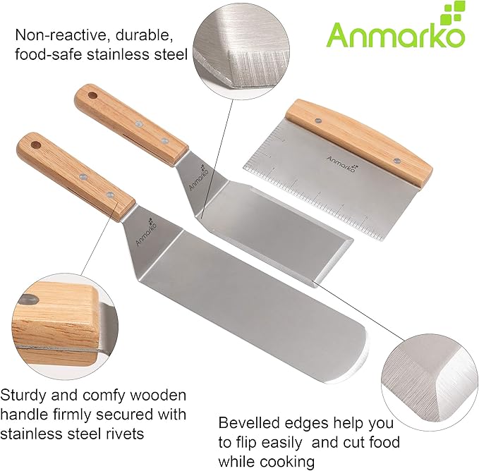 Professional Griddle Spatula Set - Stainless Steel Metal Spatula and Griddle Scraper - Heavy