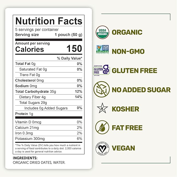Happy Village Organic Soft Dried Pitted Dates On the Go – 3 Bags (15 Individual Portion Packs) |