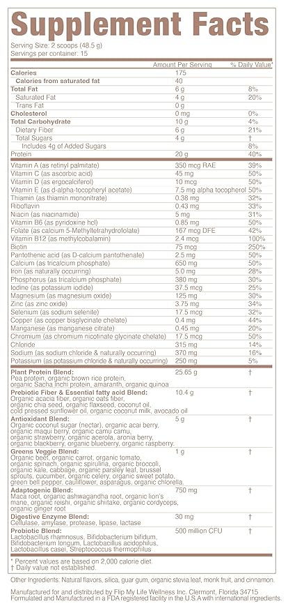 Flip 7 Natural SuperFood, Plant-Based Protein, Complete Meal Replacement to Support Healthy Gut, 7