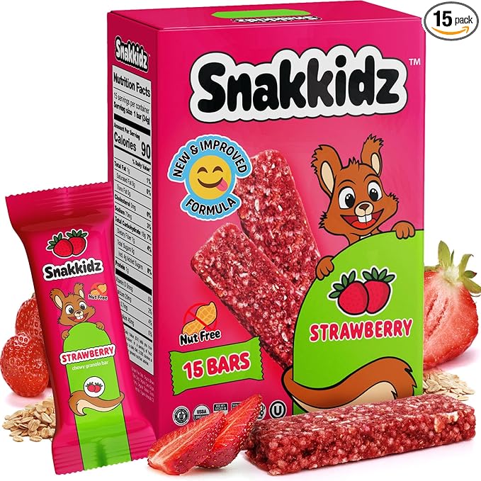 Snakkidz Organic Chewy Granola Bar, Allergen Free, Made with Avocado Oil, Low Sugar (15 Bars