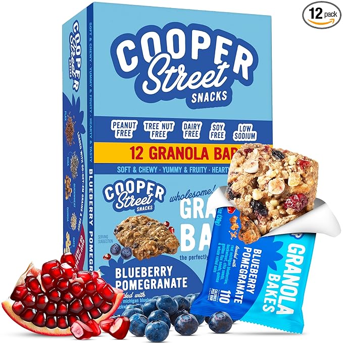 Cooper Street Blueberry Pomegranate Granola Bakes (12 bars) - Individually Wrapped Soft and Chewy
