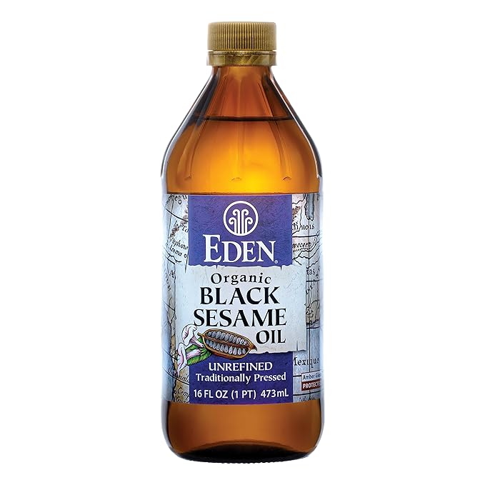 Eden Organic Black Sesame Oil, Unrefined, 100% Black Sesame Seed, 16 oz Amber Glass Bottle