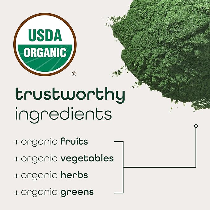 Zena Nutrition Organic Super Greens Powder, 70+ Superfoods, 0 Sugar, 5G Fiber, Spirulina