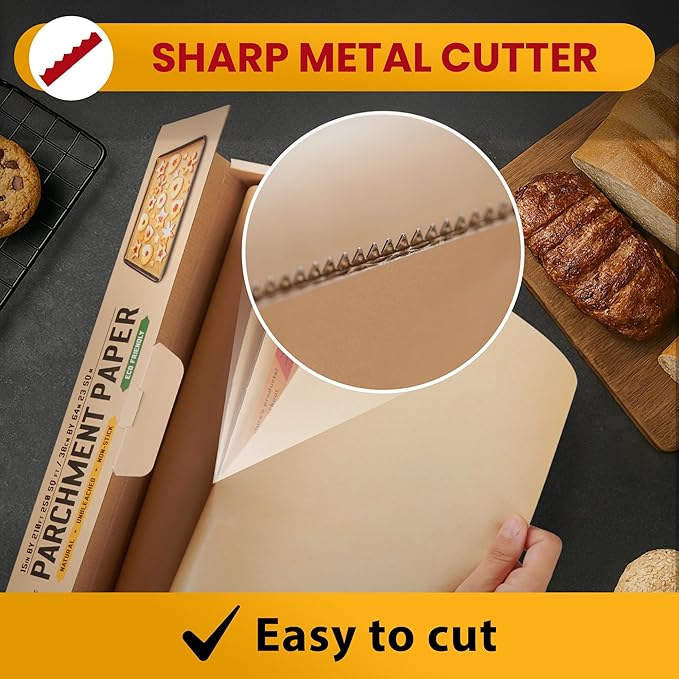 260 Sq.Ft Unbleached Parchment Paper for Baking ??Roll with Cutter, Heavy Duty Non-Stick Brown