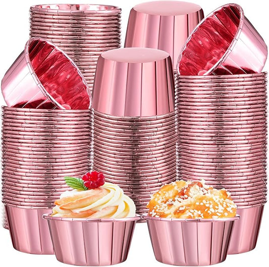 300 Pack Rose Pink Gold Cupcake Cups Bulk Disposable Foil Muffin Liners 3.5 oz Wrappers for Baking