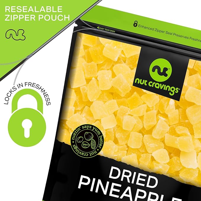 NUT CRAVINGS - Sun Dried Pineapple Chunks, Lightly Sweetened (16oz, 1 LB) Bulk Dry Fruits Packed