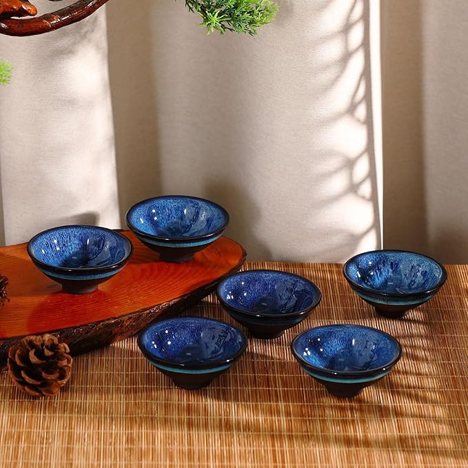 Skyley 6 Pieces Korean Soju Shot Glasses Sets Porcelain Cups Korean Ceramic Cups Tea Accessories