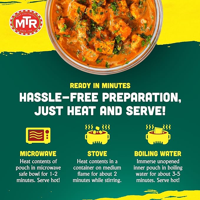 MTR - Minute Meals: Paneer Tikka Masala - Cottage Cheese with Spicy Onion Gravy - Tasty Indian Meal