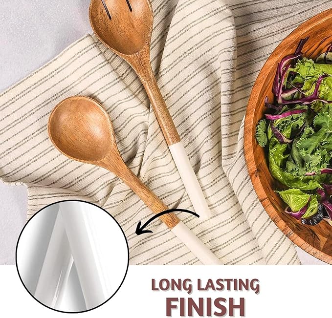 Folkulture Salad Servers or Salad Tongs, Wooden Utensils for Serving Salad, 12-inch Spoon and Fork