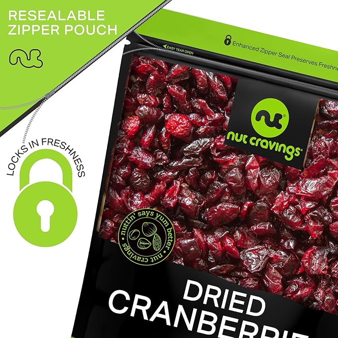NUT CRAVINGS - Sun Dried Whole Cranberries, Lightly Sweetened, Unsulphured (80oz, 5 LB) Bulk Dry