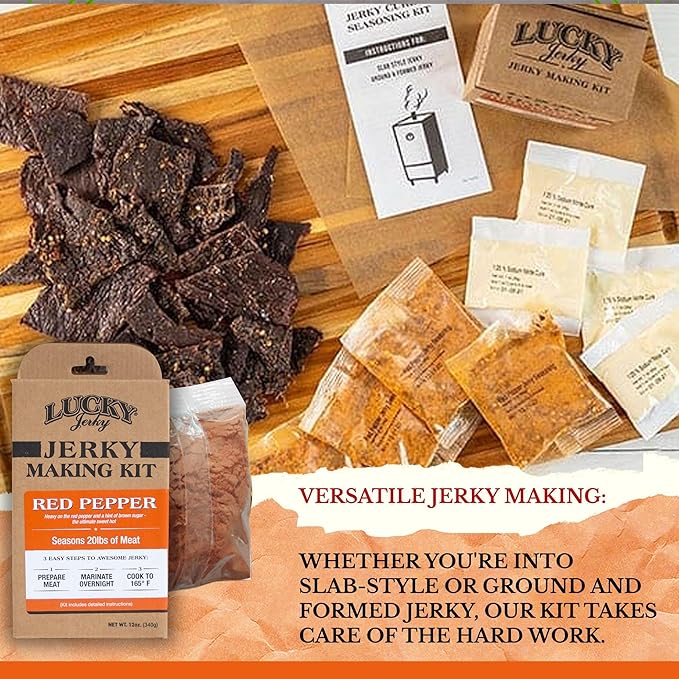 Lucky Jerky Red Pepper DIY Jerky Seasoning Kits - Seasons 20lbs of Meat