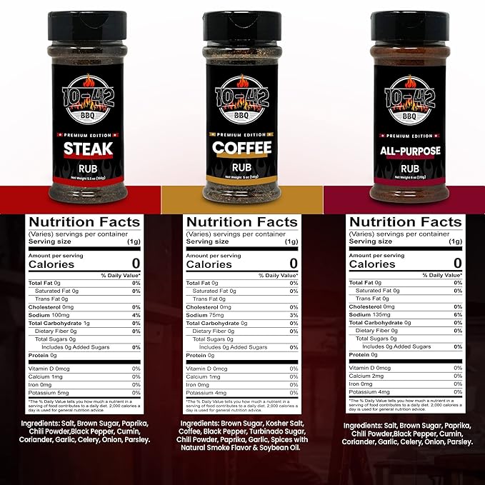 10-42 Steak Seasoning Gift Set - 3 Premium Flavors : All Purpose, Steak, Coffee Rub | Gourmet Meat