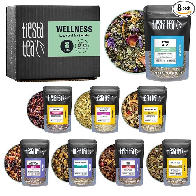 Tiesta Tea - Wellness Tea Sampler Dry Flight Set, Loose Leaf, High to No Caffeine, Makes Hot &
