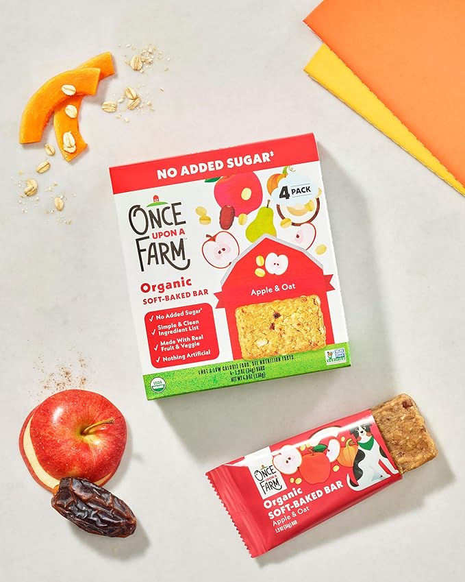Once Upon A Farm Soft-Baked Bars, Apple & Oat, Kosher, USDA Certified Organic, Non-GMO, 4 Count