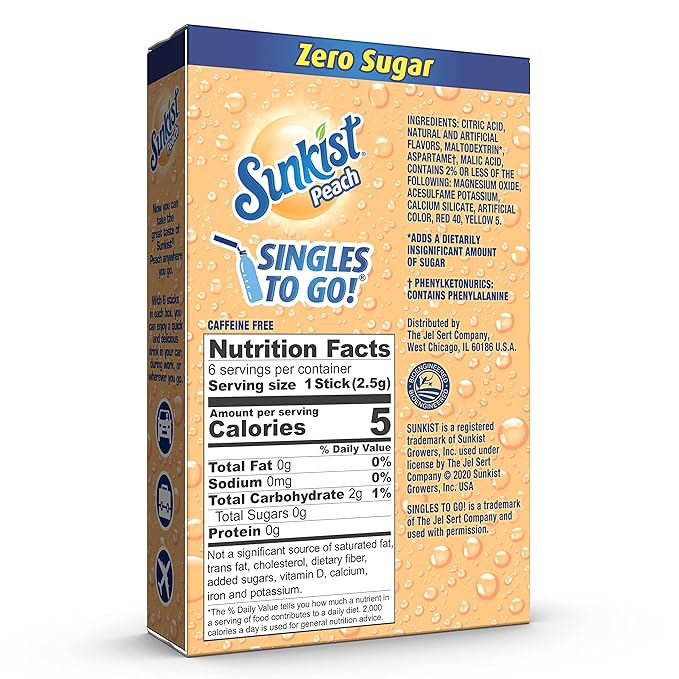 Sunkist Soda SINGLES TO GO! Drink Mix In 12 Boxes with 6 Packets Each (NonCarbonated and Sugar