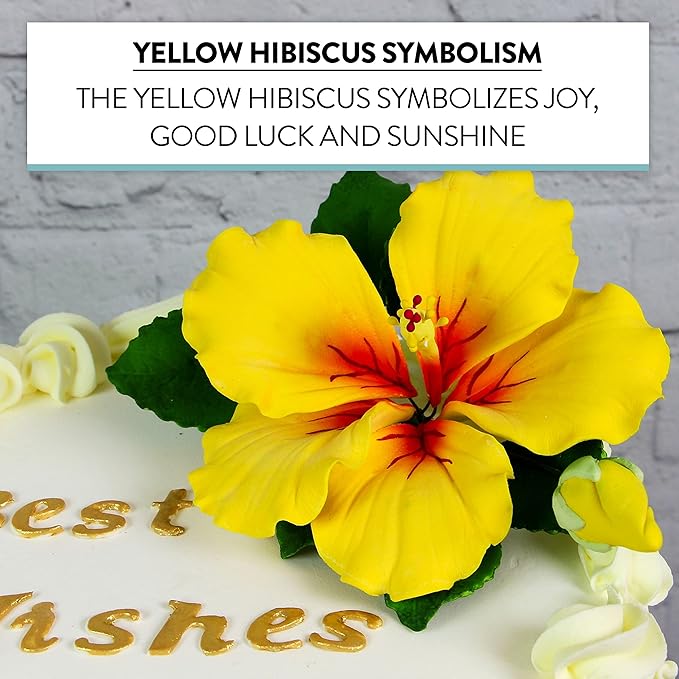 Global Sugar Art Hibiscus Sugar Cake Flowers Spray, Yellow Hawaiian Cake Flower Large. 1 Count by