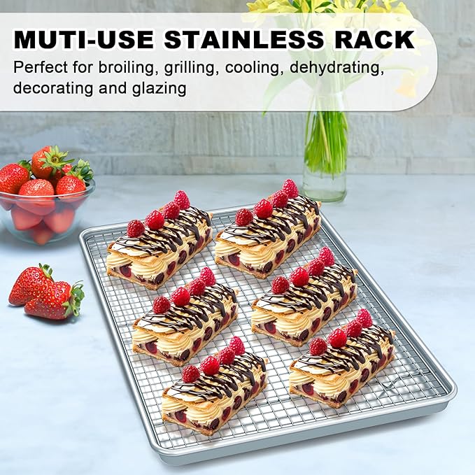 24 Inch Baking Sheet Pans with Rack Set, Natural Aluminum Cookie Sheet, Extra Large Commercial