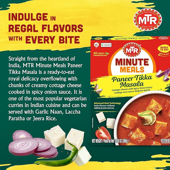 MTR - Minute Meals: Paneer Tikka Masala - Cottage Cheese with Spicy Onion Gravy - Tasty Indian Meal