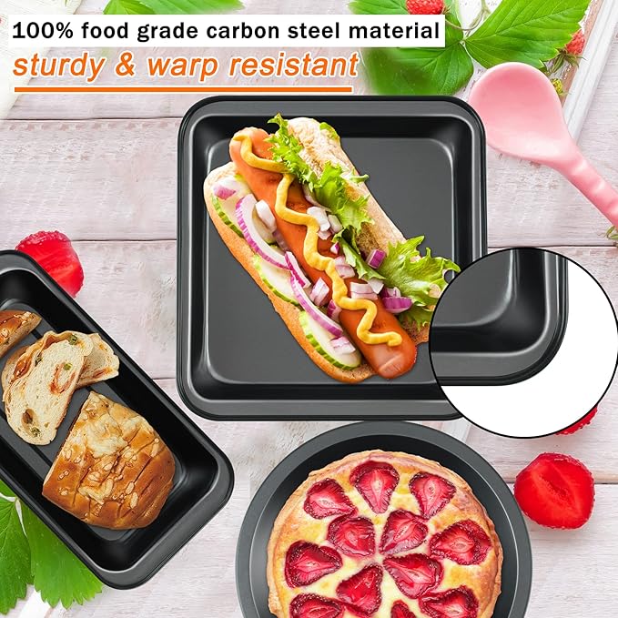 Kitchen 5-Piece Nonstick Bakeware Set - Round/Square Cake Pans, Muffin Pan, Loaf Pan, Roast Pan &