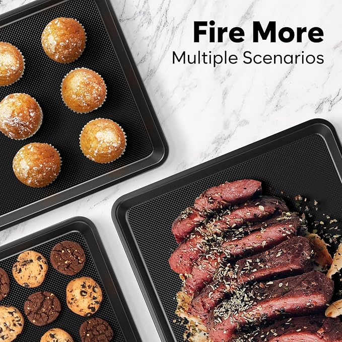 4 Pack Baking Sheet Pan Set Non Stick, Carbon Steel Cookie Sheets for Baking with Wire Rack