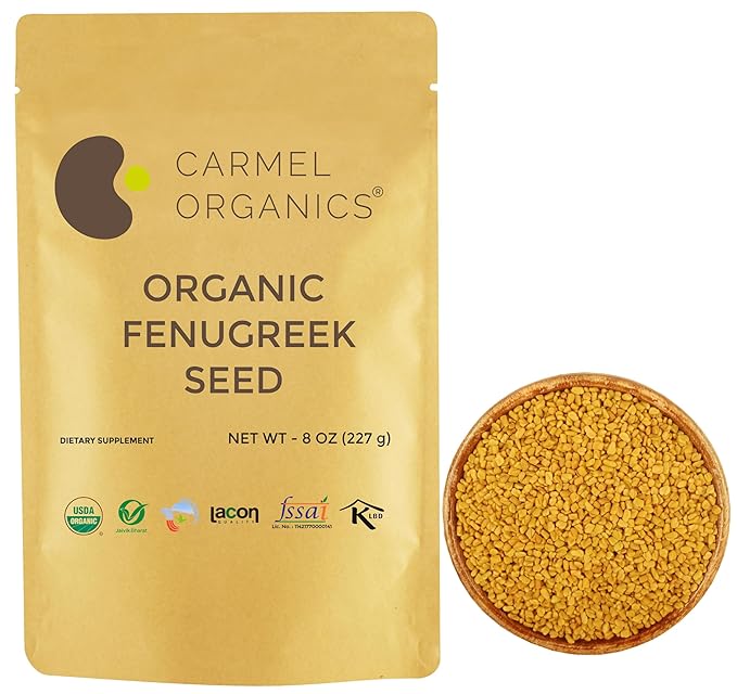 CARMEL ORGANICS Fenugreek |Methi Seeds (Whole, 8 Ounce or 0.5 Lbs)(Pack of 1) | USDA Certified