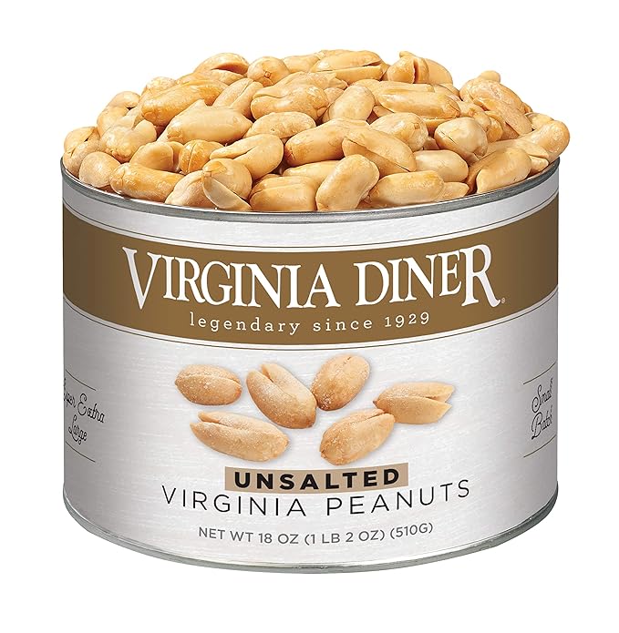 Virginia Diner Unsalted Virginia Peanuts - XL Gourmet Natural Peanuts Non-GMO, Preservative Free