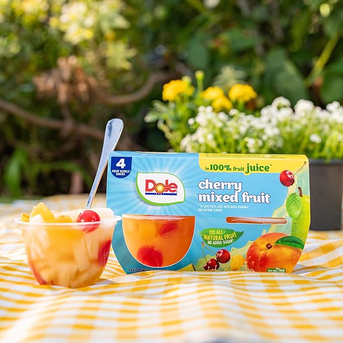 Dole Fruit Bowls Cherry Mixed Fruit in 100% Juice Snacks, 4oz 24 Total Cups, Gluten & Dairy Free