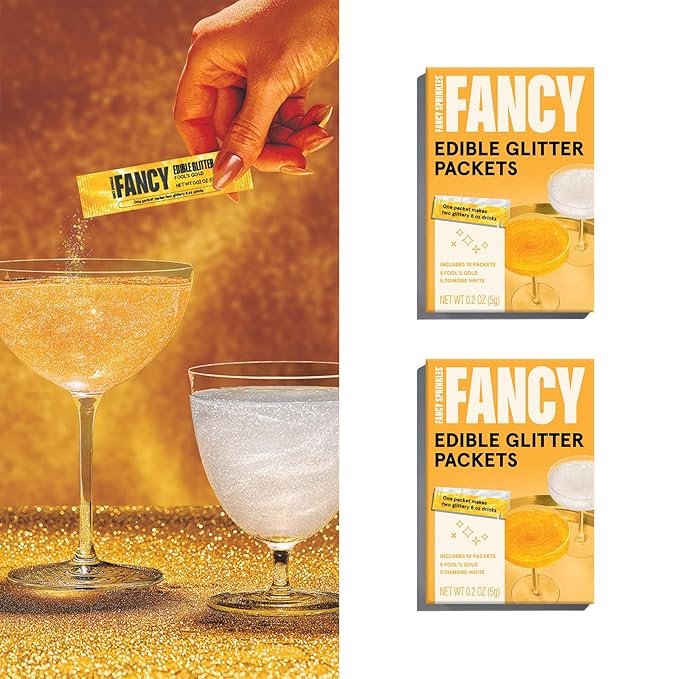 Fancy Sprinkles Pop The Bubbly Edible Glitter Packets Portable & On-The-Go for Sparkling Drinks