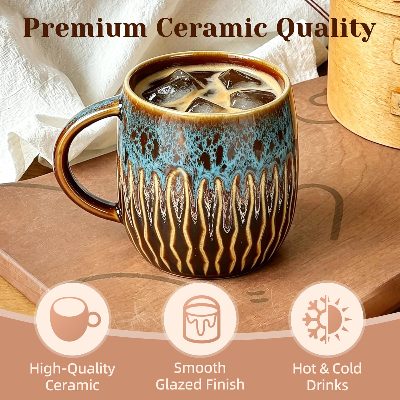 20oz Large Ceramic Coffee Mugs Unique Big Pottery Coffee Mug Microwave Safe Cool Stoneware Cups for