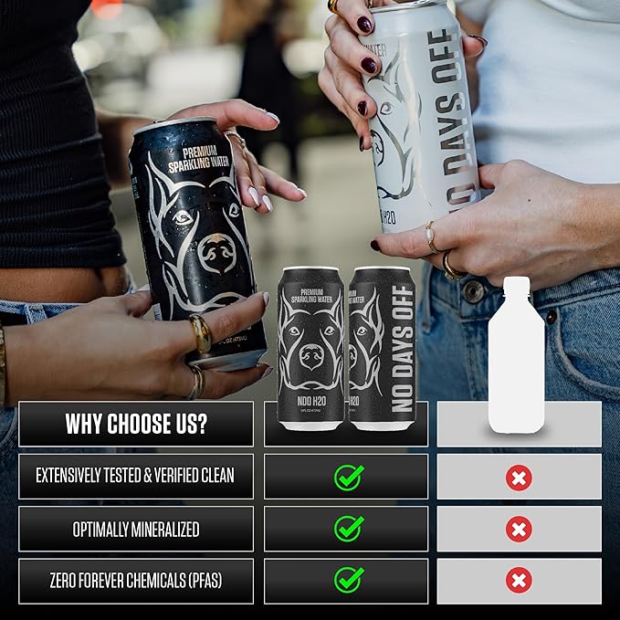 NDO H2O Premium Purified Water Case - 12 Pack (16 fl oz, Sparkling) | Reverse Osmosis Canned Water