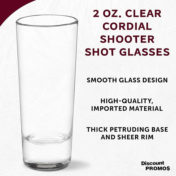 DISCOUNT PROMOS Cordial Shooter Shot Glasses 2 oz. Set of 10, Bulk Pack - Great for Birthdays
