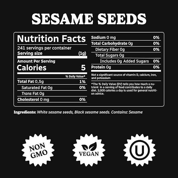 Bakers Club Bulk 17oz Mixed Black and White Sesame Seeds - Tuxedo blend for Sushi, Tuna, Stir Fry